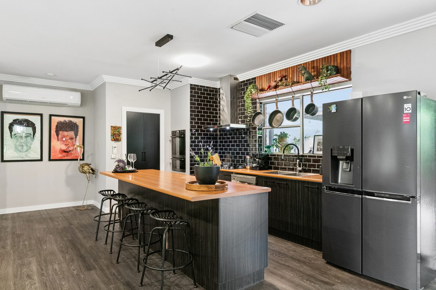 Kitchen island and adjoining dining space