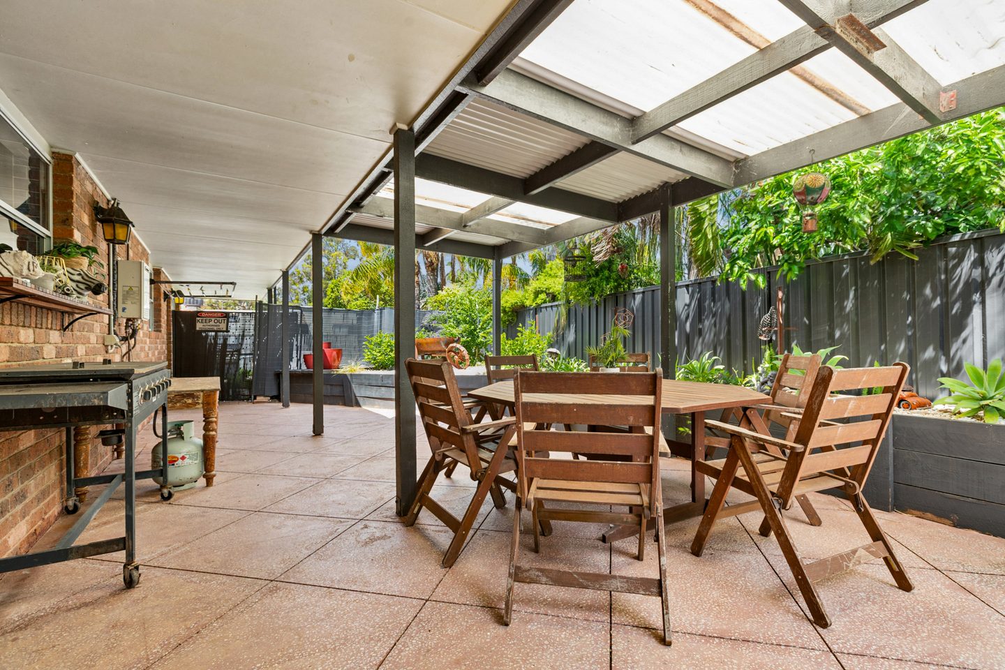 Covered patio looking towards the yard