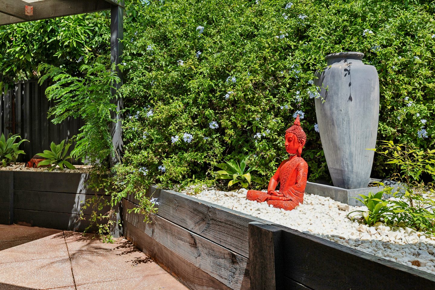Raised garden bed beside the patio